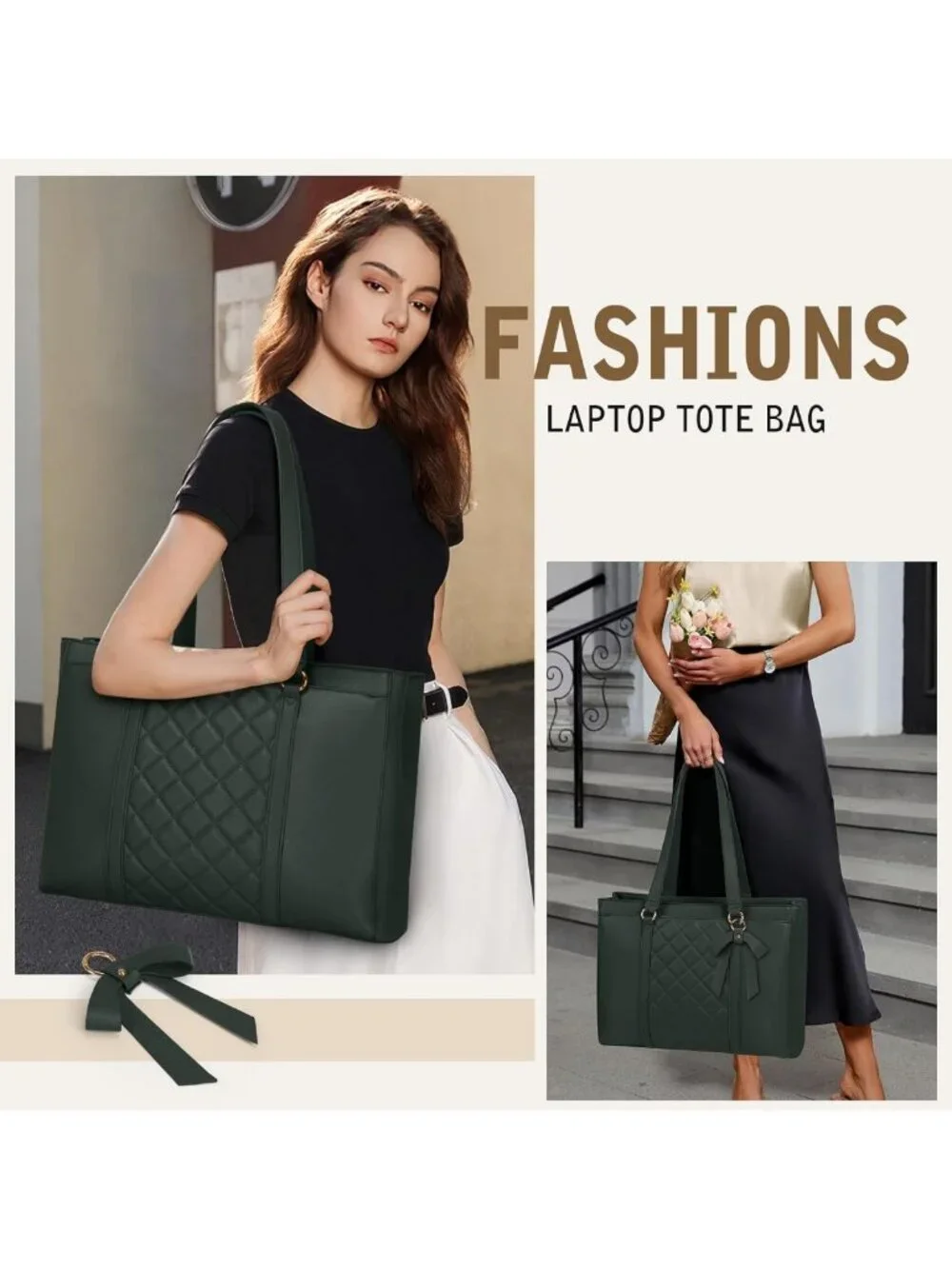 Stylish Waterproof Leather Laptop Tote Bag for Women - 15.6 Inch Work Briefcase